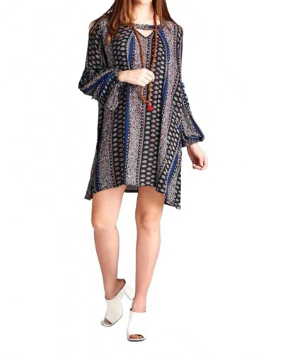 Velzera Floral Paisley Keyhole Neckline Mini Dress In Black Multi