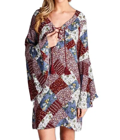 Velzera Floral Patchwork Print Dress In Red