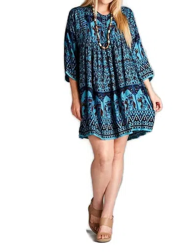 Velzera India Print Mini Dress In Blue
