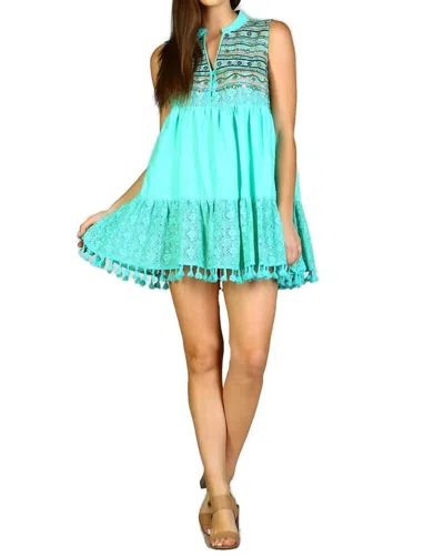 Velzera Lace & Fringe Embroidered Sleeveless Dress In Mint In Green