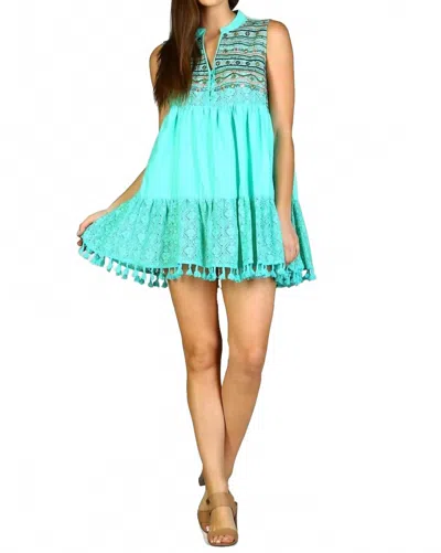 Velzera Lace Fringe Embroidered Sleeveless Tunic In Mint In Green