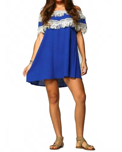 Velzera Off The Shoulder Fringe Mini Dress In Blue