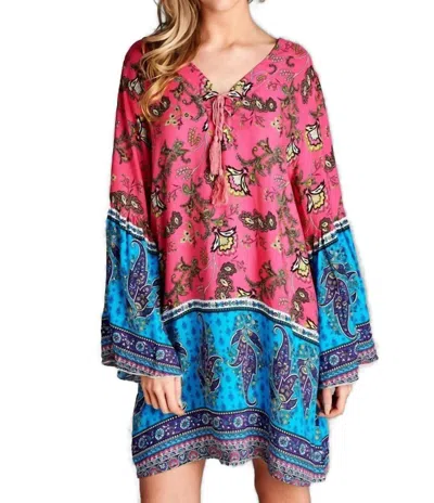 Velzera Paisley Bell Sleeve Dress In Pink