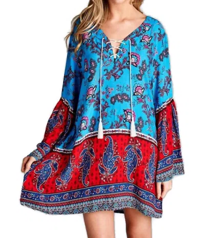 Velzera Paisley Bell Sleeve Dress In Turquoise In Blue