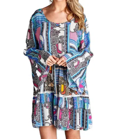 Velzera Paisley Bell Sleeve Mini Dress In Pink In Blue