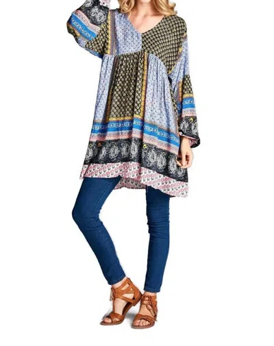 Velzera Paisley Color Block Mini Dress In Black Blue In Multi