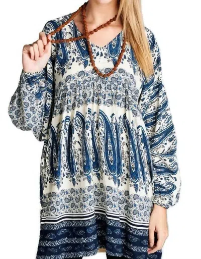 Velzera Paisley V-neck Mini Dress In Blue