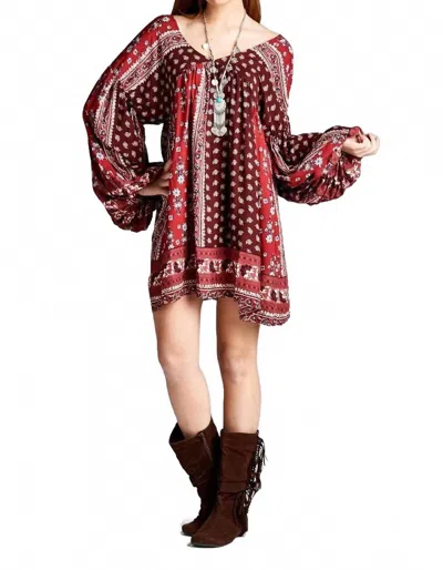 Velzera Patch Print Baby Doll Mini Dress In Red In Burgundy