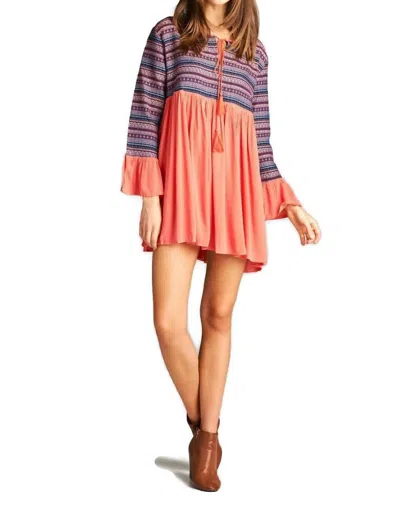 Velzera Tapestry Geometric Mini Dress - Plus In Coral In Pink