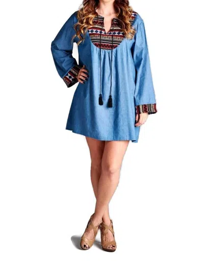 Velzera Tassel Embroidered Denim Mini Dress In Blue