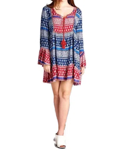 Velzera Tassel Tie Bell Sleeve Mini Dress In Blue In Multi
