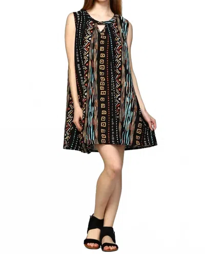 Velzera Tribal Sleeveless Keyhole Mini Dress In Black In Multi
