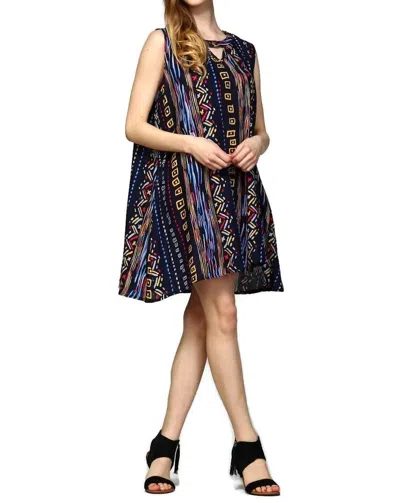 Velzera Tribal Sleeveless Keyhole Mini Dress In Blue In Multi