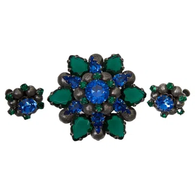 Pre-owned Vendome Green/blue Crystal Semi Parure In Multi