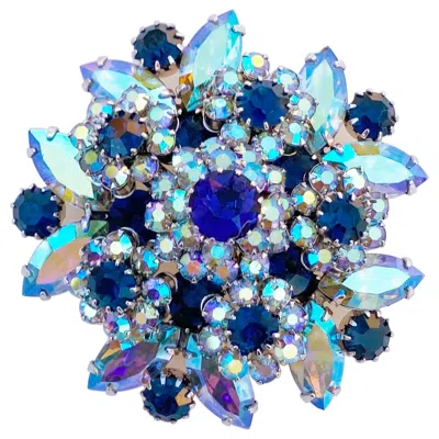 Pre-owned Vendome Juliana-style Blue Ab Crystal Cluster Layered Cocktail Brooch By , 1960s