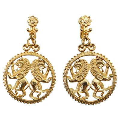 Pre-owned Vendome Vintage  Gold Tone Double Lion Clip-on Earrings, Circa 1970s In Multi