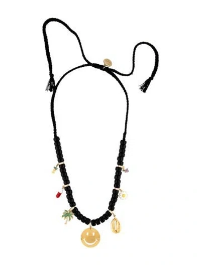 Pre-owned Venessa Arizaga Crystal & Enamel Charm Beaded Necklace, 17.5" In Black