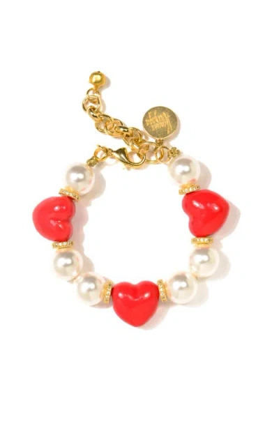Venessa Arizaga Heart To Heart Pearl Bracelet In White