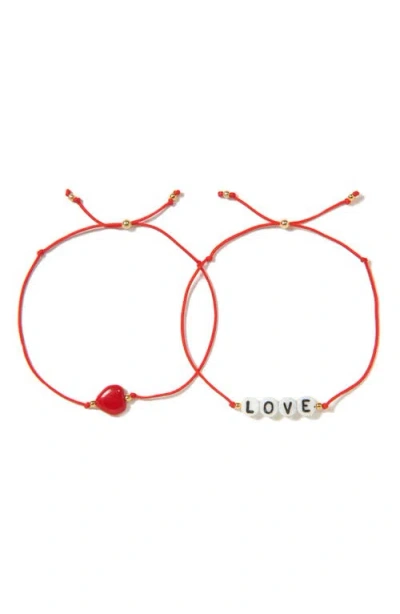 Venessa Arizaga Love Heart Bracelet Set In Red