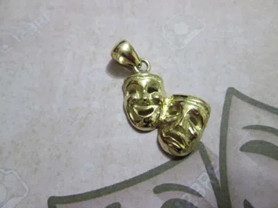 Pre-owned Venetian Masks Weep Laugh Pendant Made Yellow Gold 18 K- Artisan Product
