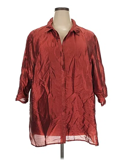 Pre-owned Venezia 3/4 Sleeve Silk Top Burgundy Collared Neckline Tops
