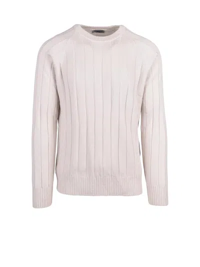 Vengera Beige Virgin Wool-blend Crewneck Sweater In White