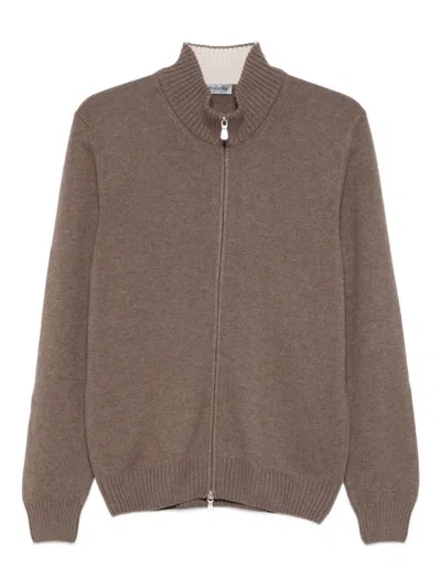 VENGERA BROWN KNIT SWEATER WITH ZIP CLOSURE