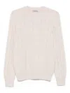Vengera Crew Neck Sweater With Cable Knit Design  In Neutral