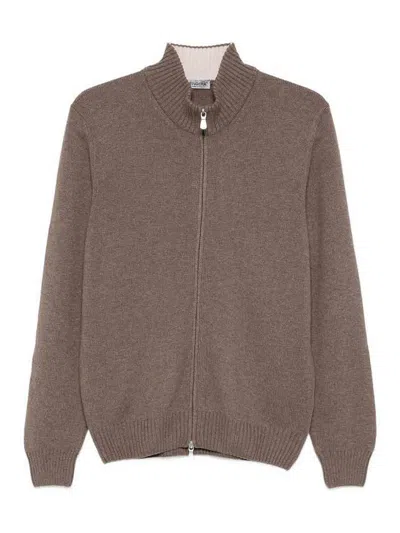 Vengera Brown Knit Sweater With Zip Closure In Gray