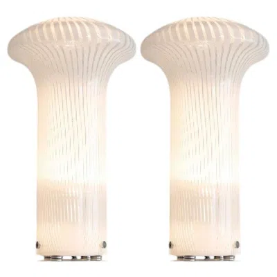 Pre-owned Venini 1 Of The 2 Mario Ticco Glass Spiral 'boletus' Table Lamps By , Italy 1970 In Beige