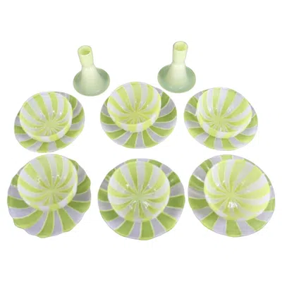 Pre-owned Venini 12 Pieces Of  Latticino Yellow & White Desert Bowls And Plates.