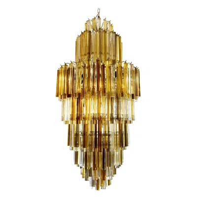 Pre-owned Venini 1950s Style Skyscraper Chandelier Murano Blown Glass Clear Amber Smoke Italian In Black