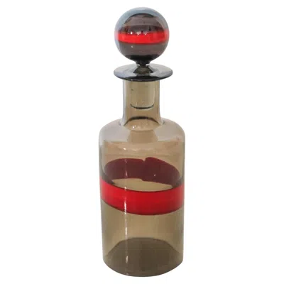 Pre-owned Venini 1951 By Fulvio Bianconi Murano Amber Bottle Red Fasce Orizontali Art
