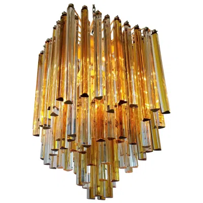 Pre-owned Venini 1960s Early  Amber And Clear Glass Prisms Chandelier, Italy In Brown