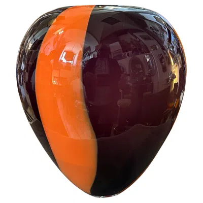 Pre-owned Venini 1970s Mid-century Modern Purple And Orange Tall Murano Glass Vase