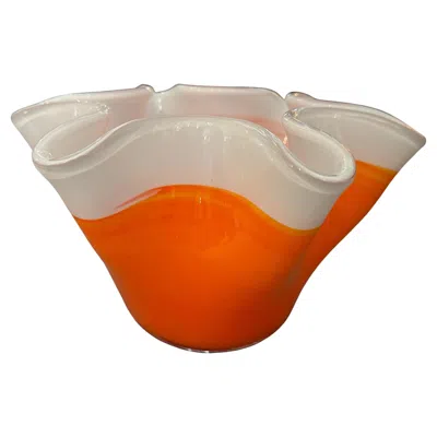 Pre-owned Venini 1970s Modern Orange And White Murano Glass Vase In The Manner Of