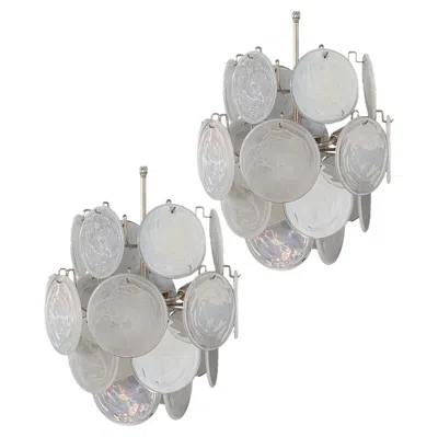 Pre-owned Venini 1970s Vintage Italian Murano Chandeliers, 24 White Disks