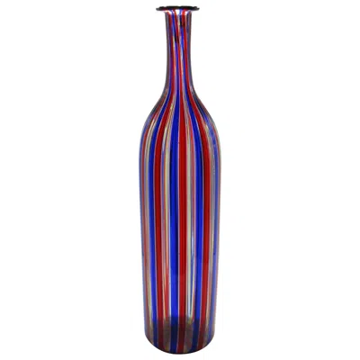 Pre-owned Venini 1980's Italian Glass "a Canne" Bottle Vase Sculpture Limited Edition In Purple