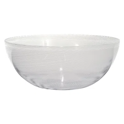 Pre-owned Venini 1980's Signed  White Mezza Filigrana Murano Glass Bowl
