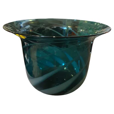 Pre-owned Venini 1980s Modern Hand-blown Green And Gray Murano Glass Vase By