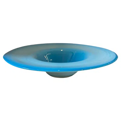 Pre-owned Venini 1980s Modern Turquoise And White Murano Glass Round Centerpiece