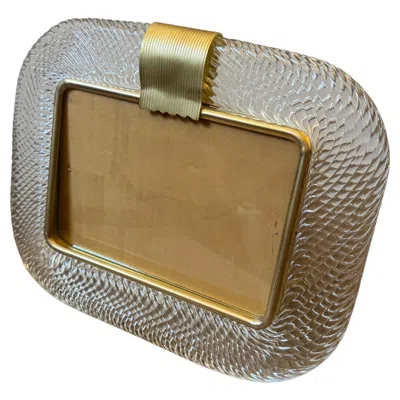 Pre-owned Venini 1990s Barovier Style Art Deco Murano Glass And Brass Horizontal Picture Frame In Brown