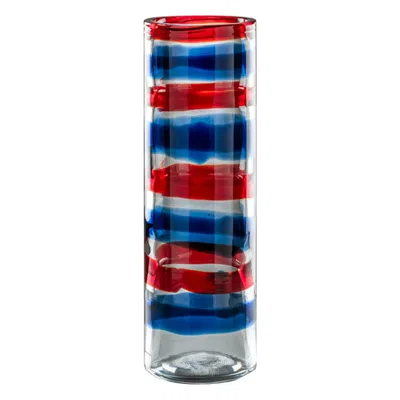 Pre-owned Venini 21st Century Anelli Glass Vase In Crystal/marine Blue/red By Riedizione In Transparent