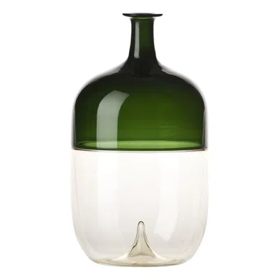 Pre-owned Venini 21st Century Bolle Glass Vase In Apple Green/straw-yellow By Tapio Wirkkala In Sand