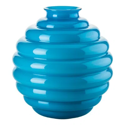 Pre-owned Venini 21st Century Deco Large Glass Vase In Aquamarine By Napoleone Martinuzzi In Blue