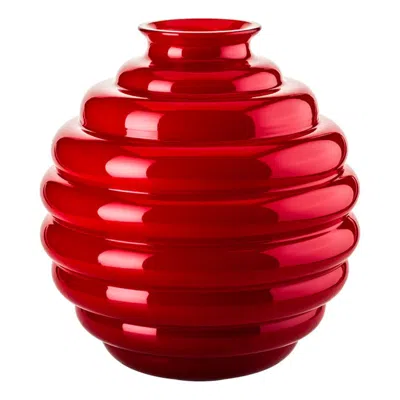 Pre-owned Venini 21st Century Deco Medium Glass Vase In Red By Napoleone Martinuzzi