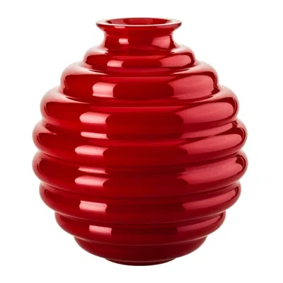Pre-owned Venini 21st Century Deco Small Glass Vase In Red By Napoleone Martinuzzi