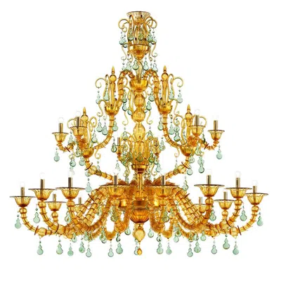 Pre-owned Venini 21st Century Diamantei Extra Large Chandeliers In Amber Yellow/grass Green