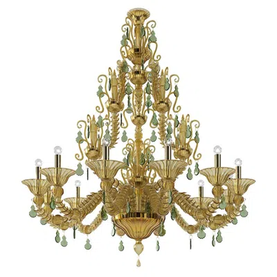 Pre-owned Venini 21st Century Diamantei Large Chandeliers In Amber Yellow/grass Green By