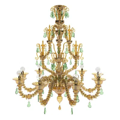 Pre-owned Venini 21st Century Diamantei Small Chandeliers In Amber Yellow/grass Green By